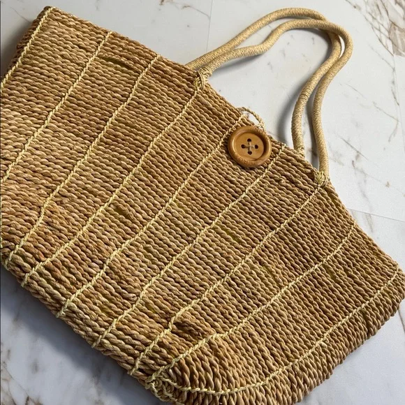 ROXY Straw Tote Bag Beachy Resortwear Retro Surf Travel - Picture 2 of 9